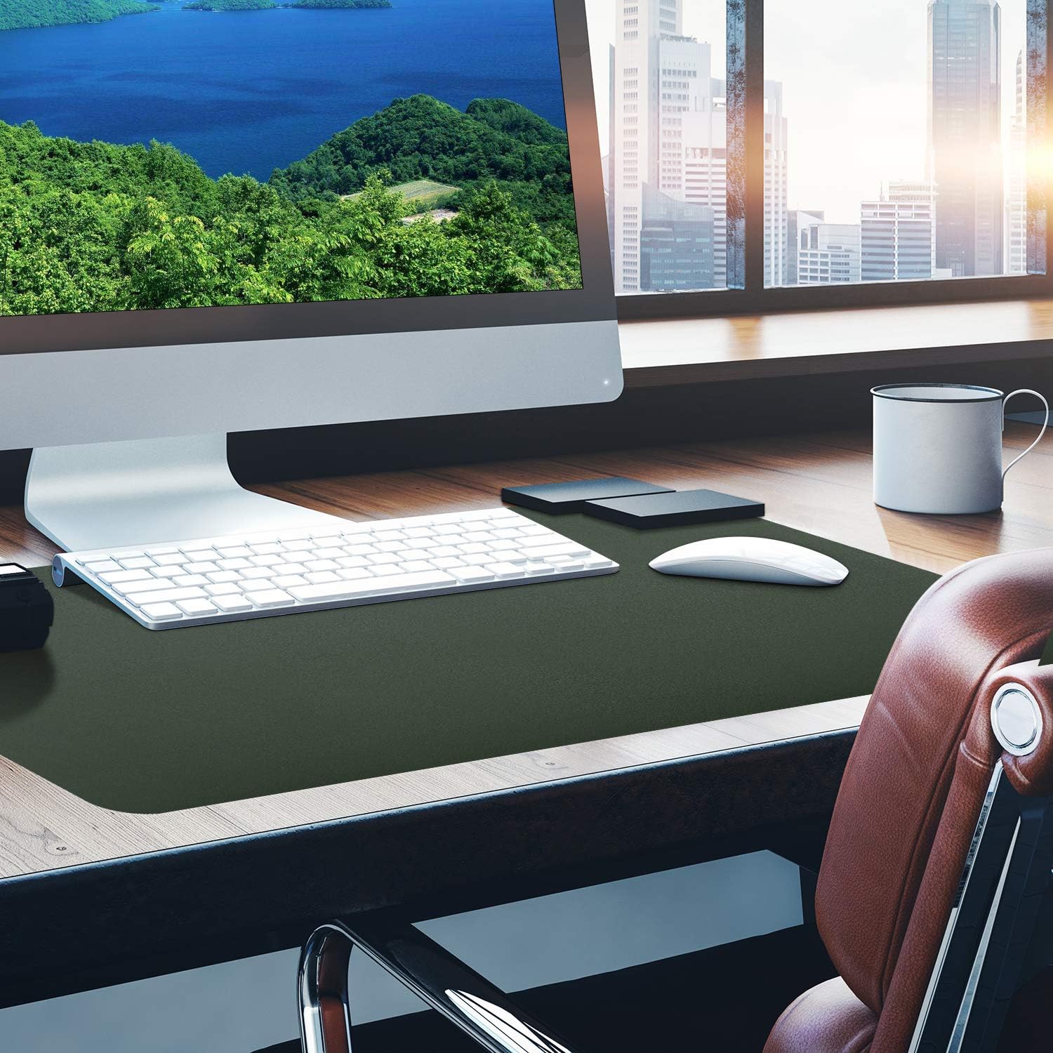 Dual-Sided Desk Pad (31.5 x 15.7"), Waterproof Leather Office Desk Mat, PU Mouse Pad, Desk Cover Protector, Desk Writing Mat for Office/Home/Work/Cubicle (Green/Gray) : Office Products