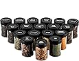 AllSpice 3 Ounce Glass Spice Jars with Black Plastic Lids and 3 Styles of Shaker Tops- 18 Pack