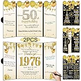 Uiorgui Black Gold 50th Birthday Decorations, 2pcs Happy 50th Birthday Signature Guest Book for Men Women Vintage 1976 50 Years Old Gifts Signing Card Board Party Supplies