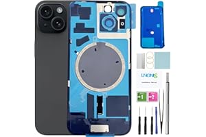 LNONLS 15 Back Glass Replacement for iPhone 15 Rear Back Cover Glass Waterproof and Camera Lens+Professional Repair Tool Kit (Black)