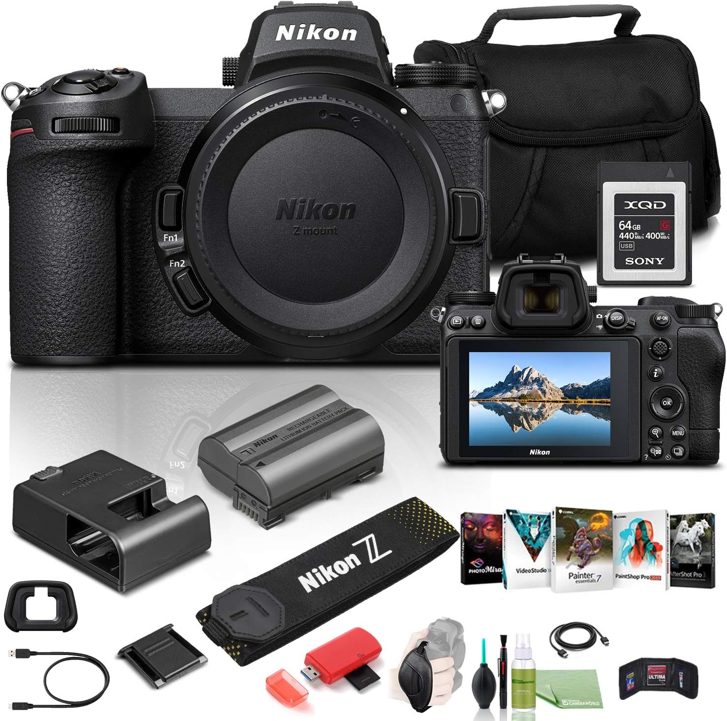 Nikon Z 6II Mirrorless Digital Camera 24.5MP (Body Only) (1659) USA Model + 64GB XQD Card + Corel Photo Software + Case + HDMI Cable + Card Reader + Hand Strap + More
