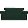 Easy-Going Stretch Loveseat Slipcover 1-Piece Sofa Cover Furniture Protector Couch Soft with Elastic Bottom for Kids Polyester Spandex Jacquard Fabric Small Checks (Loveseat, Dark Green)
