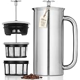 ESPRO P7 French Press, 32oz, Brushed, Stainless Steel Coffee Maker | Double Filter Coffee Press, Grit-Free Coffee, Heat Resistant Insulated tea Press, Easy Hot and Cold Coffee Brewer, Tea Brewer