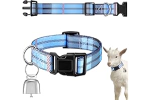 Yeyeplum Goat Collars with Bells, Sheep Grazing Copper Bells and Adjustable Nylon Collar Set Loud Bronze Bell for Farm Sheep Cow Accessories Christmas Thanksgiving Gift for Goat Lovers(Blue Stripes)
