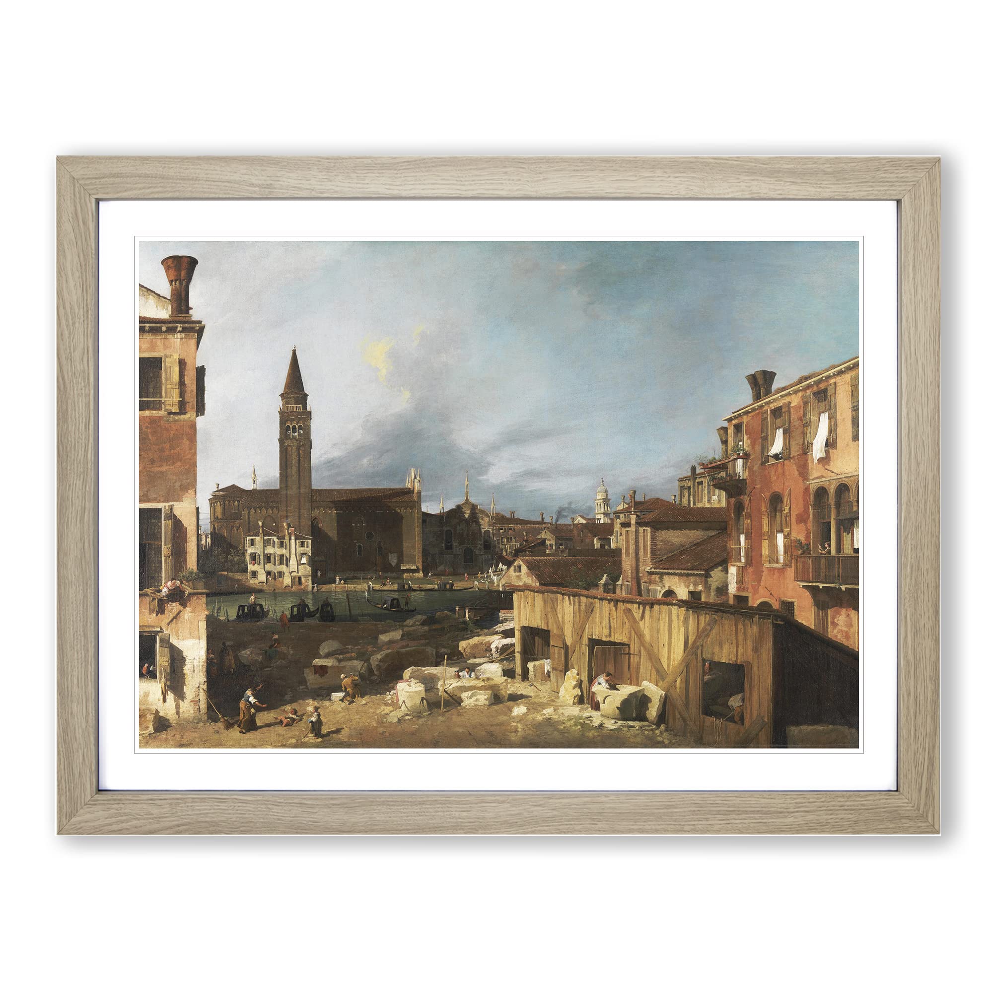 The Stonemasons Yard By Giovanni Canaletto Classic Painting Framed Print | A3 Oak Framed Wall Art | Ready to Hang | Classic Historical Picture | Living Room Bedroom Lounge Office