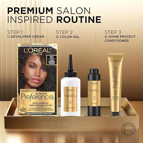 L’OREAL PARIS SUPERIOR PREFERENCE FADE-DEFYING + SHINE PERMANENT HAIR COLOR, 6AM LIGHT AMBER BROWN, PACK OF 1, HAIR DYE