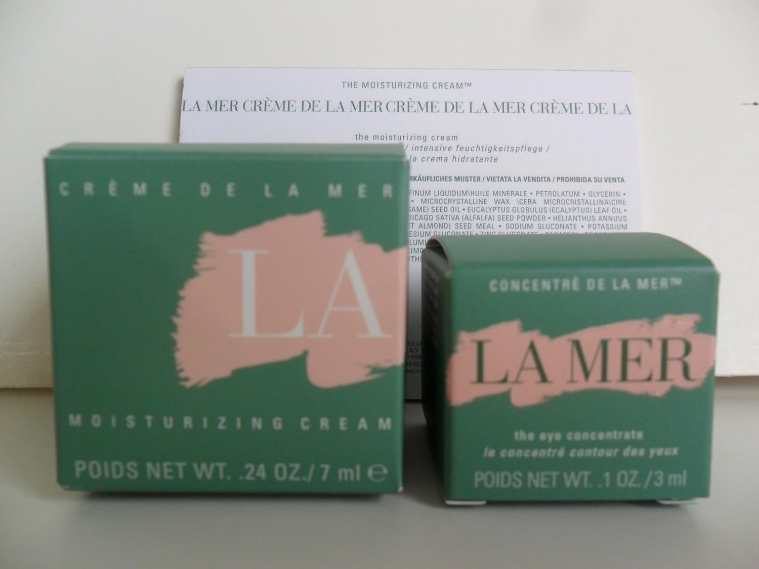 La Mer Skincare Set 2 Pieces: The Moisturizing Cream .24 oz / 7ml New In Box + The Eye Concentrate .1 oz / 3ml New In Box. Deluxe Travel Size Set.