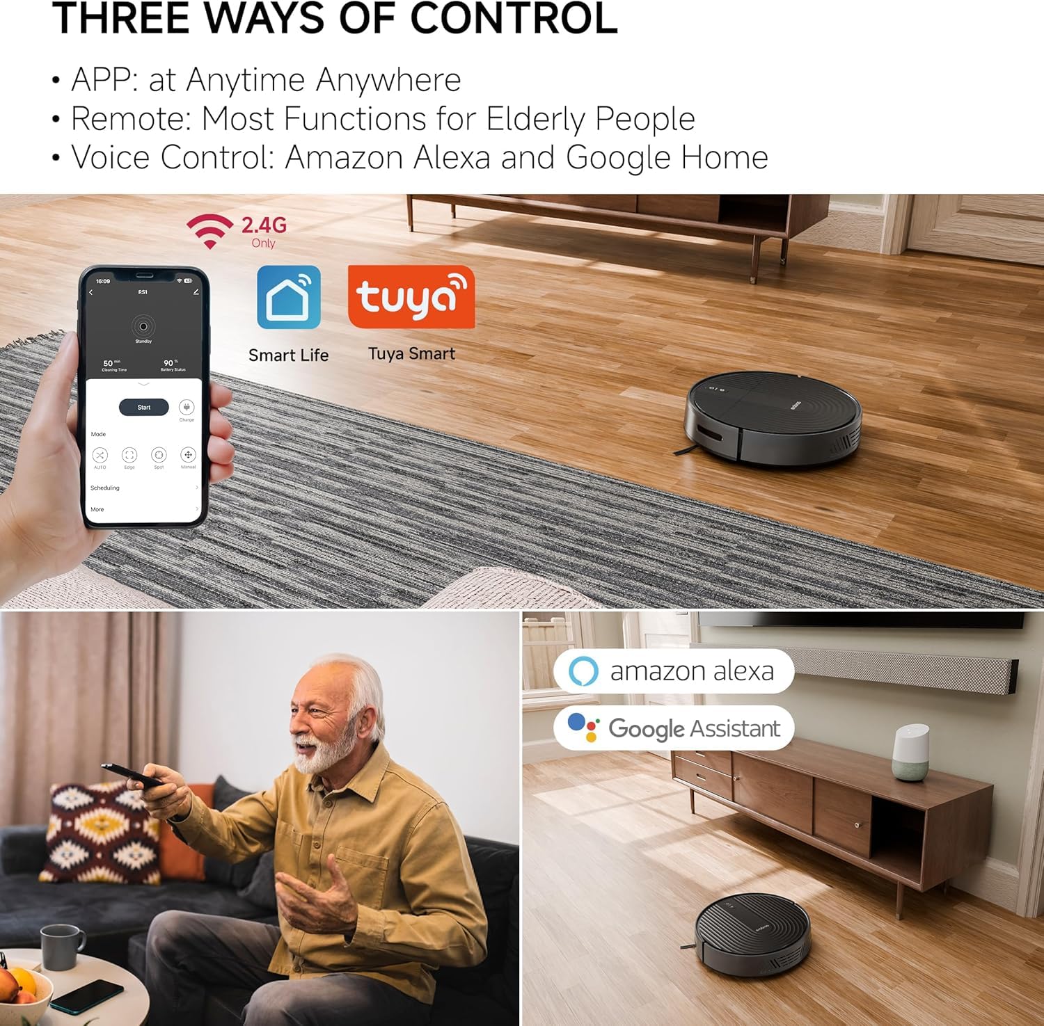 erabrospro Robot Vacuum with 3000Pa Powerful Suction, Brushless Tangle-Free Robotic Vacuum, 2.99" Super-Slim, 140Min Runtime, Vacuum Robot for Hard Floor/Carpet/Pet Hair, Remote/App/Voice Control - Image 9