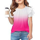 Arshiner Girls T Shirts Ruffle Short Sleeve Summer Pleated Crewneck Casual Tops Tees Blouses