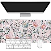 EOBKLAX Floral Desk Mat,Large Gaming Mouse Pad,Non-Slip Rubber Base Desk Pad with Stitched Edges for Desk Office Home Decor 35.4X15.7 Inch