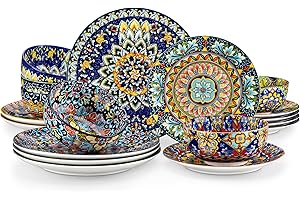 vancasso 18 Pieces Dinnerware Sets, Plates and Bowls Set, Porcelain Dishes Set for 6, Microwave and Dishwasher Safe, Scratch 