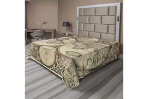 Ambesonne World Map Flat Sheet, Antique Design with Renaissance Continents and Hemispheres Vintage Art, Soft Comfortable Top Sheet Decorative Bedding 1 Piece, King Size, Beige Green