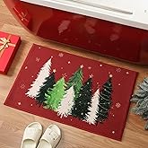 Drydiet Christmas Bath Rugs, Christmas Tree Area Rugs for Bathroom Kitchen Bedroom, Non-Slip Shaggy Washable Bath Mats, Luxury Absorbent Bathmats for Xmas Winter Holiday Home Decoration, 20x30 Inch