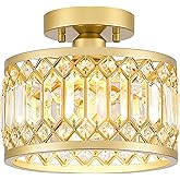 YURNYQ Crystal Ceiling Light Fixture, Modern Semi Flush Mount Ceiling Light, Gold Lighting Fixtures Ceiling Lamp for Hallway,
