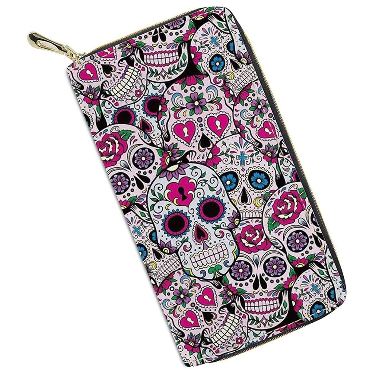 Pizding Women Travel Wallet Long Coin Purse Clutch Cell Phone Case Suger Skull Design