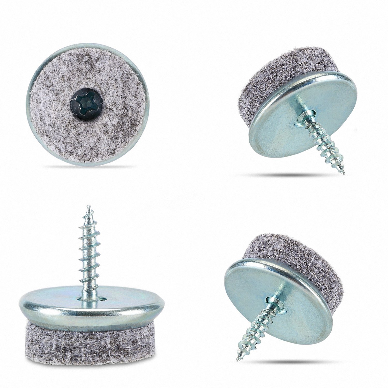 Incutex 20 x Screw-On Felt Pads Diameter 22 mm Grey