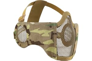 VOTAGOO GEAR Airsoft Mesh Mask, Tactical Foldable Half Mesh Mask with Ear Protection, Adjustable Military Mesh Mask Lower Face Protective Mask for Airsoft Paintball Shooting Cosplay CS Game