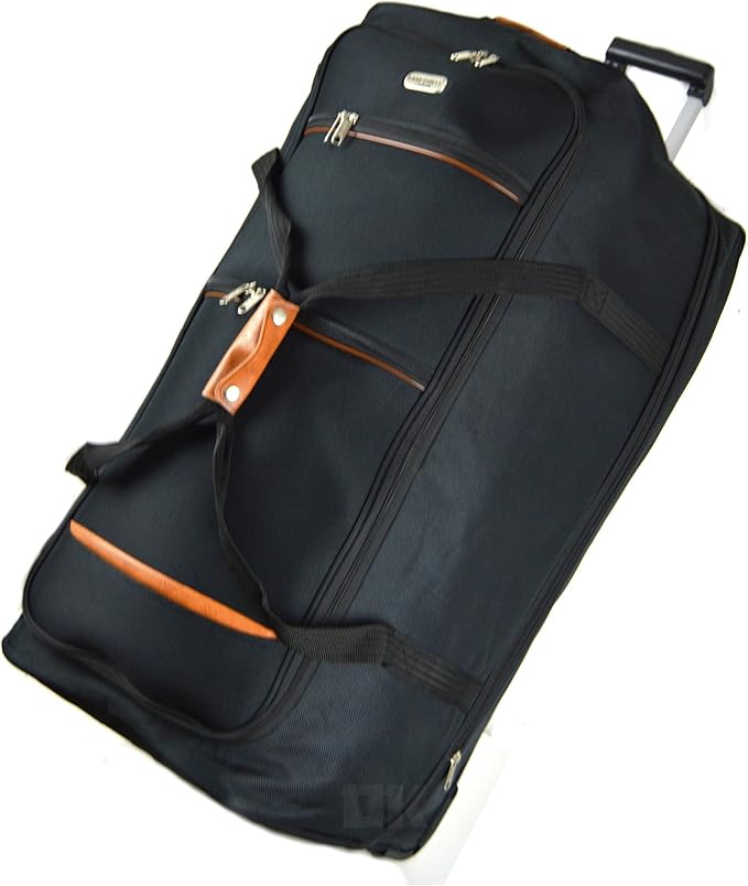 DK Luggage Expandable Holdall Extra Large 32” Suitcases 3 Wheels with Tan Trimming Black Amazon