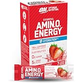 Optimum Nutrition Amino Energy Plus Focus Stick Packs, Strawberry Burst 7Ct | On-The-Go Energy Hydration Powder Packets with BCAA, Electrolytes, Caffeine, Amino Acids, Zero Sugar, Banned Substance Tested