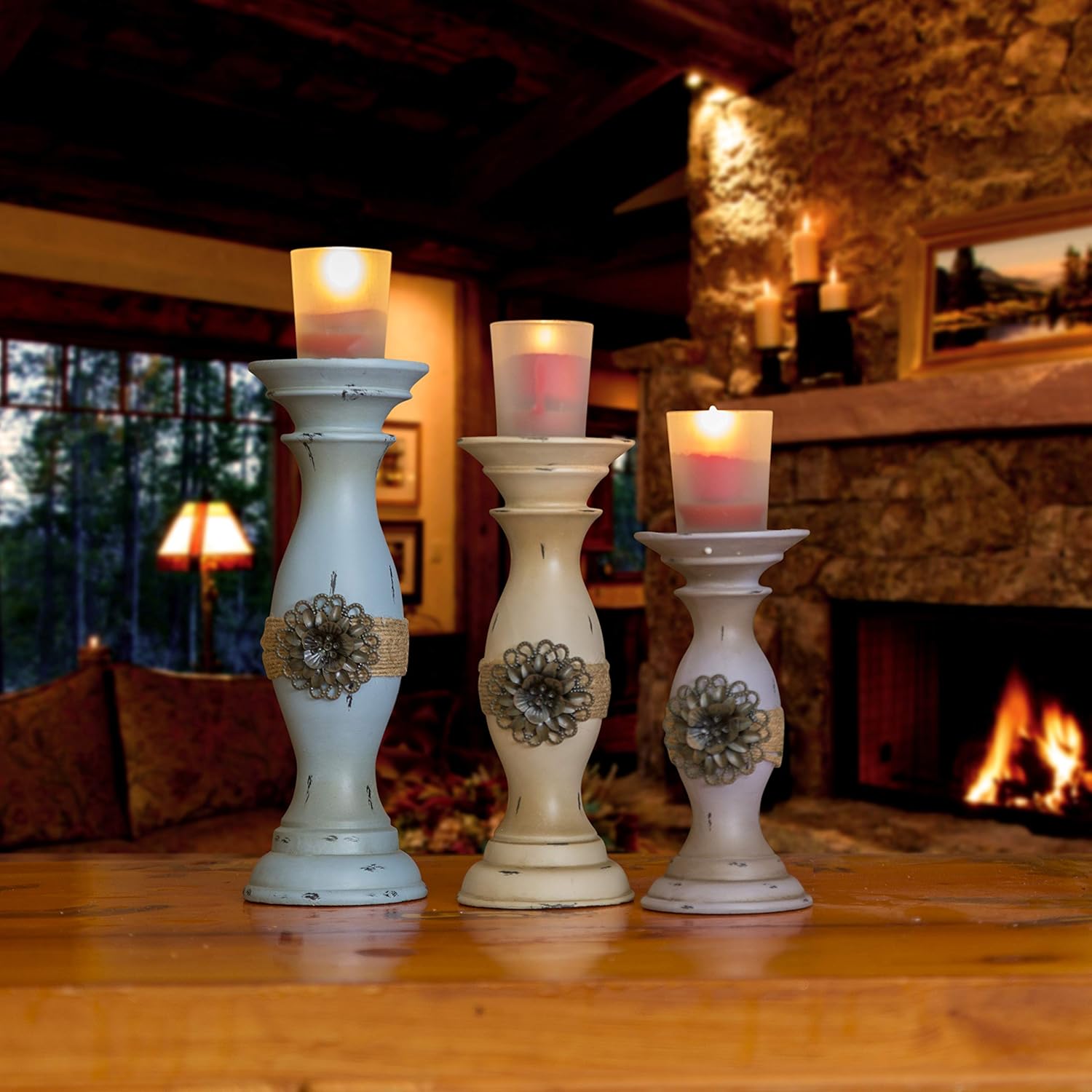 Besti Vintage Pillar Candle Holders (3-Piece Set) Tall, Decorative Metal Home Accents and Decor | Modern Kitchen, Dining, Living Room Decorations | Modern Shabby Chic: Home & Kitchen