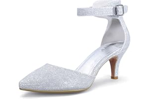 IDIFU Women's IN3 D'Orsay Pumps Low Kitten Heels for Women Dress Shoes Pointed Closed Toe Wedding Bride Ankle Strap Dressy Silver Black Nude White Gold Heels for Women
