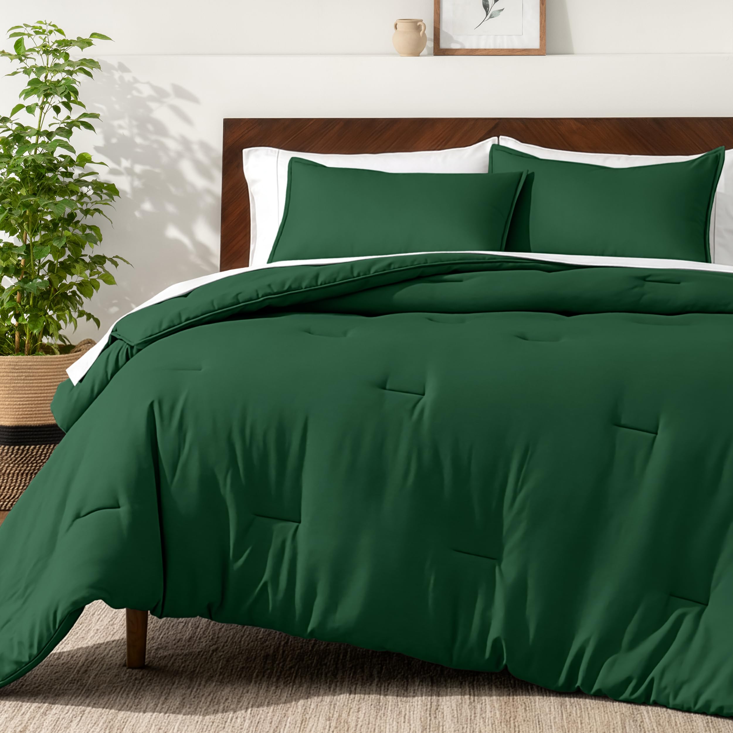 bare home comforter set - oversized king - ultra-soft - goose down alternative - premium 1800 series - all season warmth comforter (oversized king, forest green)