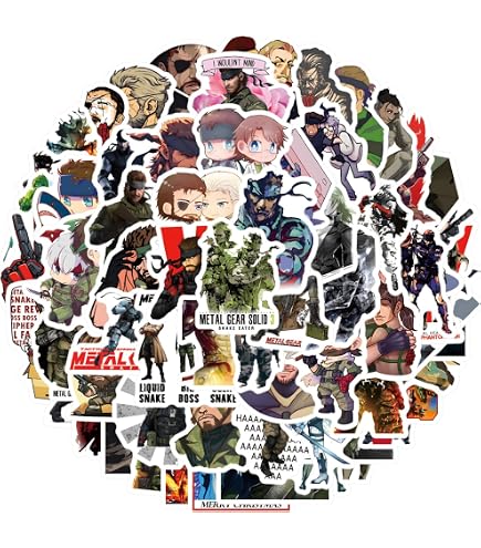 65Pcs Metal Gear Solid Stickers Pack, Aesthetics Graffiti Waterproof Vinyl Decal for Birthday Party Supplies Decoration Favors for Water Bottles Laptop Suitcase Scrapbooking