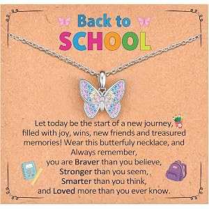 EPIRORA Back to School Gifts for Girls Kids, 16" Butterfly Pendant Necklace | Eases back to school nerves. Gift box + card re