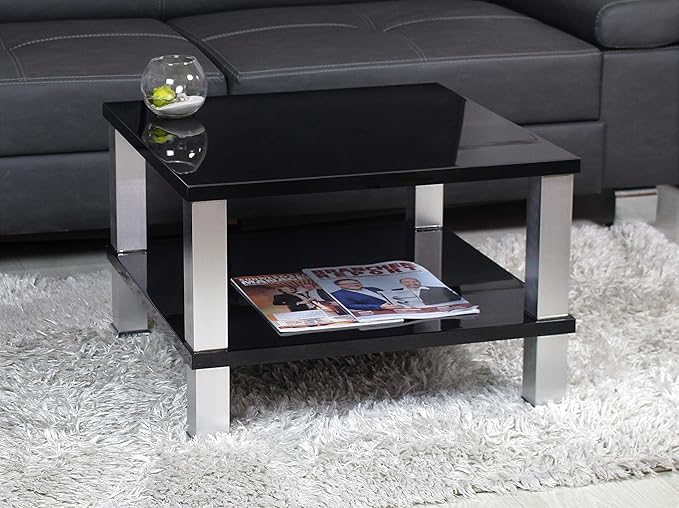 Euro Tische Couchtisch mit Ablage in Hochgalnz weiß, schwarz oder Matt schwarz 65x65cm 2 ver. Höhen 50 cm schwarz