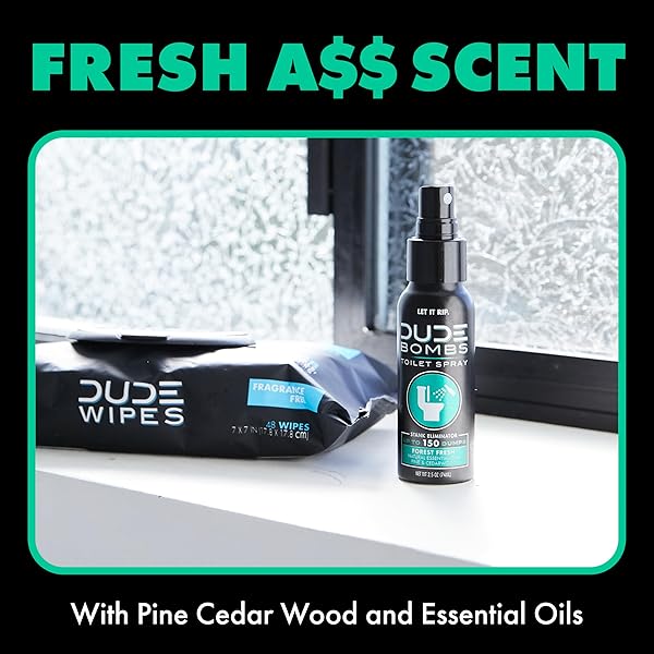 DUDE BOMBS – TOILET SPRAY – 2.5 OZ SPRAY BOTTLE – FOREST FRESH TOILET SPRAY WITH PINE AND CEDARWOOD ESSENTIAL OILS – STANK ELIMINATOR UP TO 150 DUMPS