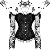 Haysandy Halloween Women Gothic Punk Vampire Accessories Corset Tops with Sleeve Corset Lace Choker Necklace Bracelet Earring
