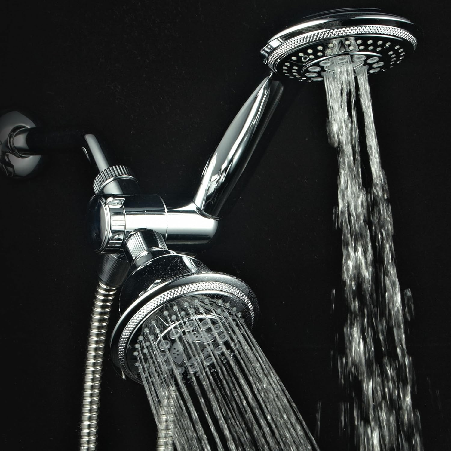 Hydroluxe 1433 Handheld Showerhead & Rain Shower Combo. High Pressure 24 Function 4" Face Dual 2 in 1 Shower Head System with Stainless Steel Hose, Patented 3-way Water Diverter in All-Chrome Finish - - 