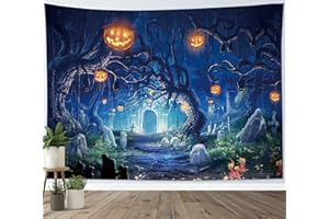 HVEST Halloween Tapestry Night Tapestry Wall Hanging Haunted Woods with Grave and Pumpkins Wall Blanket for Bedroom Living Room Dorm Decor,60W X 40H inches