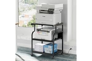 VECELO Large Printer Stand with Power Outlet, 3-Tier Rolling Cart with Adjustable Shelf & Lockable Wheels, Heavy Duty Utility Table for Home Office, 18.9"x23.6"x30.2", Black