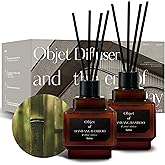 hetras Objet Diffuser Gift Set 6.7 fl.oz. 2 Pack | Damyang Bamboo - Fresh Forest & Herb Scent | Long-Lasting Scented Room Fresheners with 8 Reed Sticks for Home Fragrance Bedroom Bathroom Shelf Décor