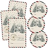 Christmas Gift Tags Stickers, Vintage Holiday Labels with Christmas Tree & House, 20 Round & 20 Rectangle Writable Self-Adhesive Name Tags, Fits Party Supplies Decor, Gift Wrapping, Envelope Seals-A17