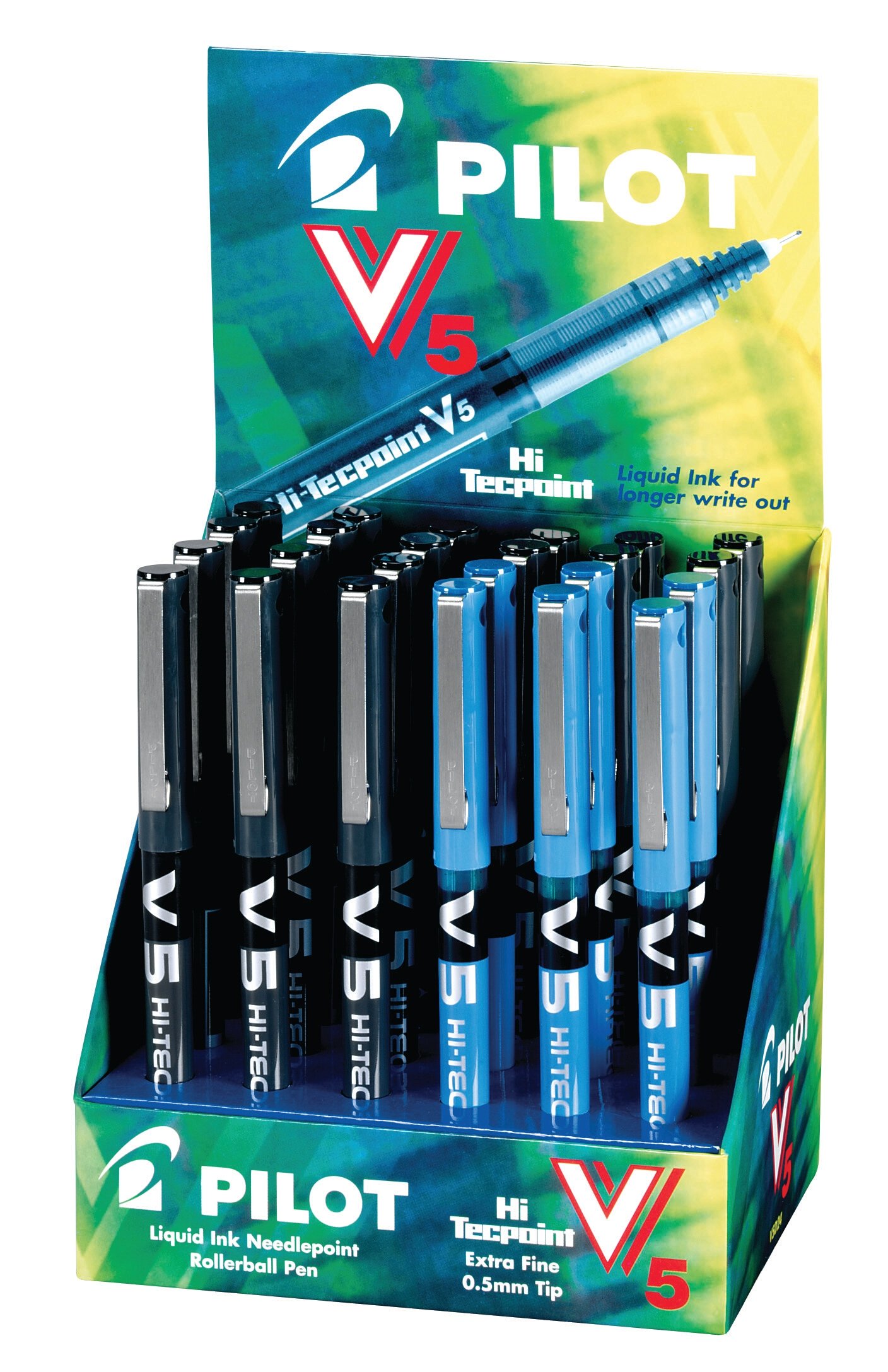 Pilot V5 Liquid Ink Rollerball 0.5 mm Tip Display of 24 - Blue/Blue