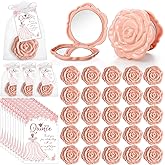 Wenqik Quinceanera Party Favors for Guests Rose Design Compact Pocket Mirrors Quinceanera Cards Thank You Gift and Organza Bags Sweet 15 Mis Quince Birthday Party Favor (Pink)