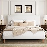 HAOARA King Size Upholstered Platform Bed Frame, PU Leather Adjustable Headboard, No Box Spring Needed, Wood Slats Support, Easy Assembly, White