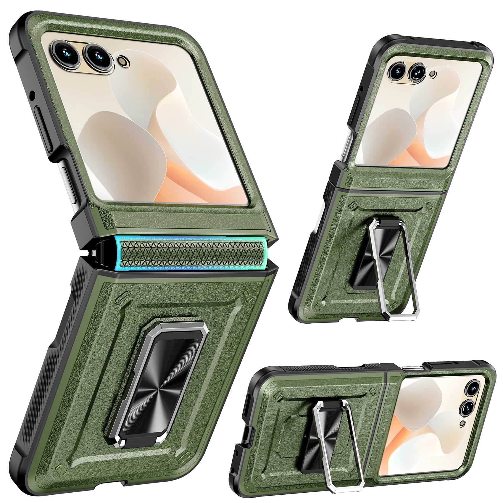 Zcgibo for Motorola Razr 2024/2025 Case [Not fit Ultra or Plus], with Hinge Protection & Built-in Screen Protector,360°Kickstand Full-Body Rugged Shockproof Protective Cover for Moto Razr 2024 - Green