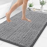 Smiry Luxury Chenille Bathroom Rugs 40x32, Extra Soft and Absorbent Shaggy Bath Mat, Machine Washable, Non-Slip Plush Carpet Runner for Tub, Shower, and Floor, Home Decor Accessories, Grey