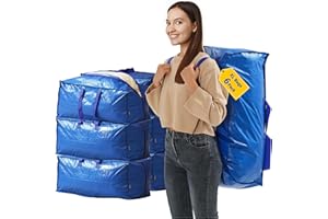AXIESO Extra Large Moving Bags - 6-Pack Heavy Duty Storage Duffel - Sturdy Backpack Straps Handles, Zippers - Reusable Moving Storage Bags for Clothes - Folding Collapsible Storage Tote Bag Set – Blue