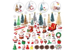 Roowest 96 Pcs Miniature Ornaments for Snow Globe Kit DIY Christmas Village Decoration Christmas Figurines Mini Ornaments with Snowman Reindeer Santa Claus Snowflake(Teal Beige Gold Green)
