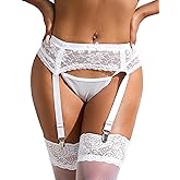 Women Floral Lace Garter Belt Plus Size Mesh Suspender Belt Set with 4 Straps Metal Clip for Thigh Highs