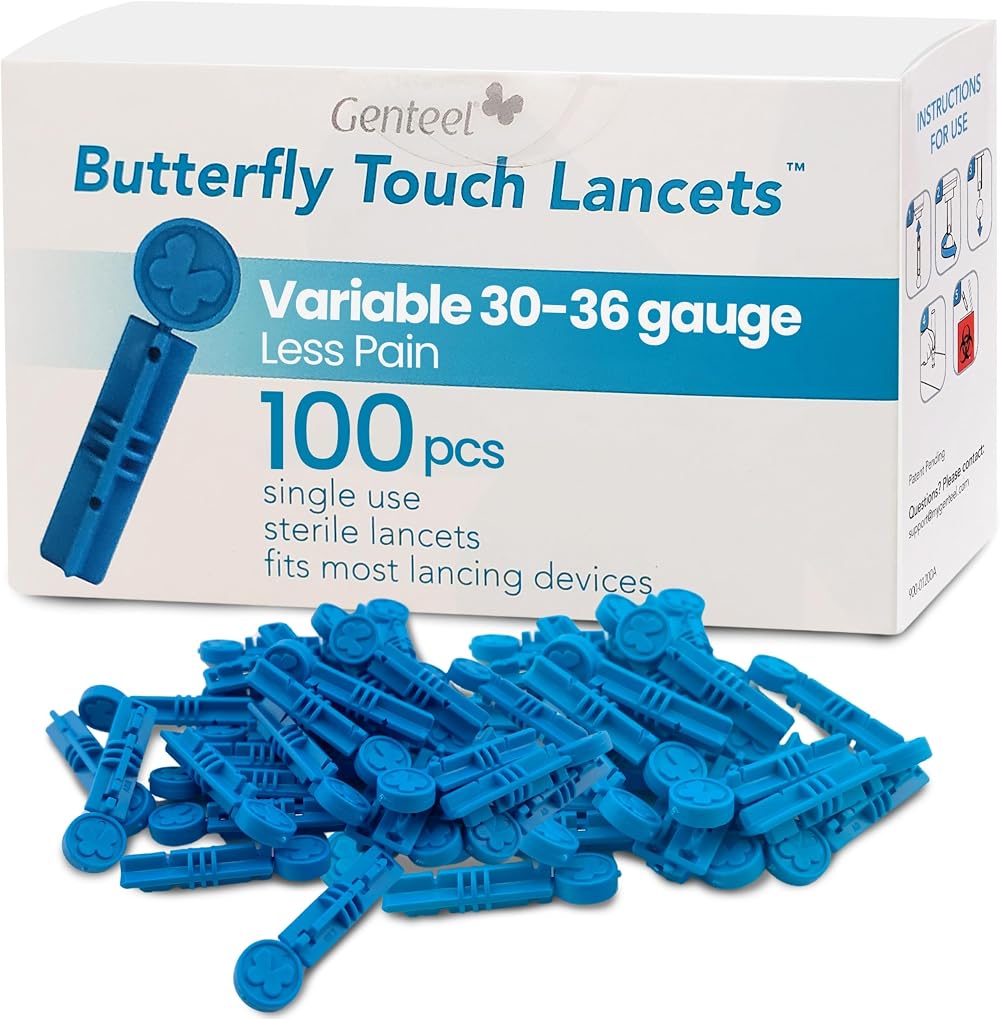 Genteel Butterfly Touch Lancets 100 Count for Genteel Lancing Device