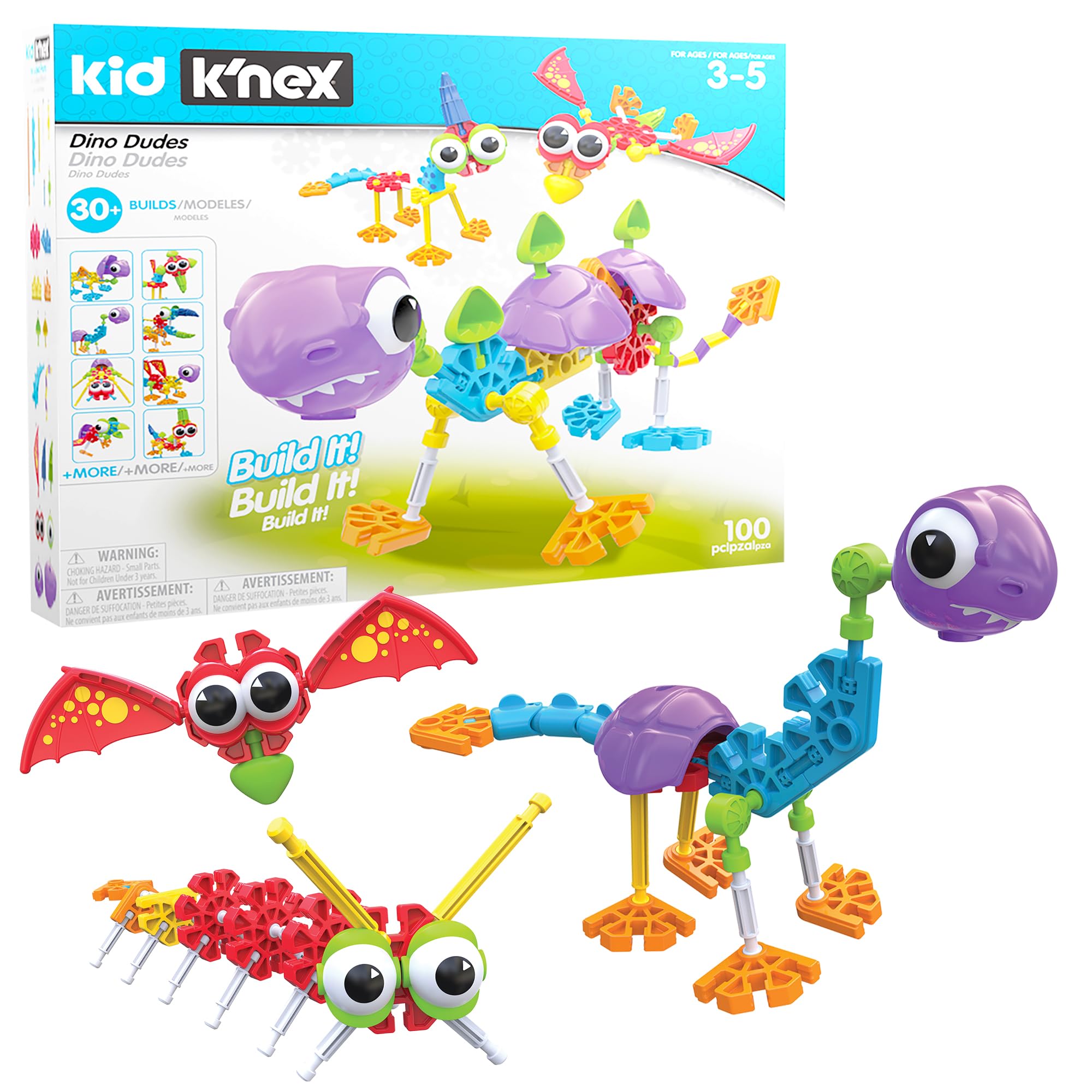 Kid K'NEX | Dino Dudes Building Set 30 Model | Kids Craft Set with 100 Pieces, Educational Toys for Kids, Fun Building Toys for Boys and Girls, Construction Toys for Ages 3+ | Basic Fun 85611