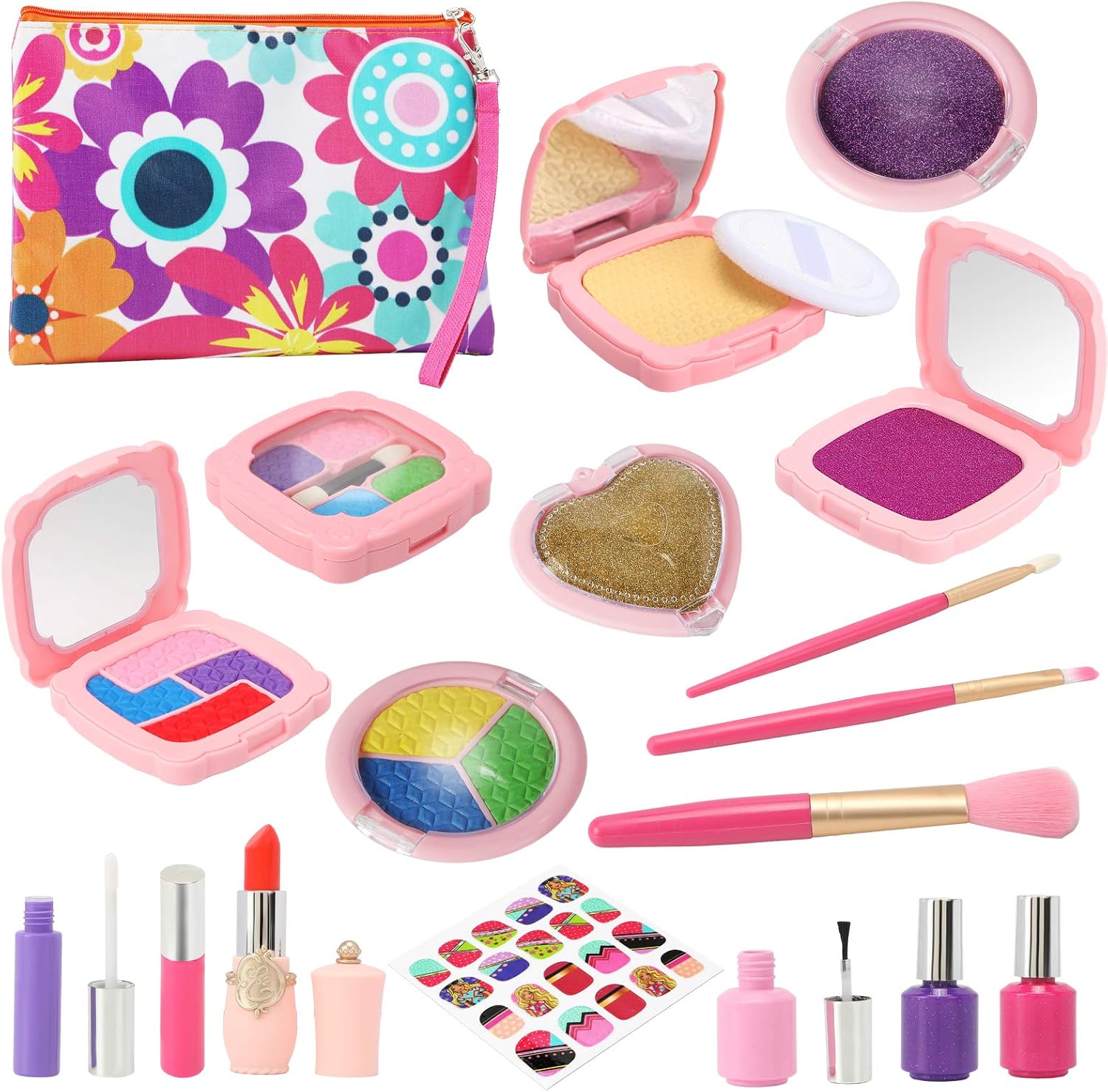 Sunhop Kids Makeup Kit for Girl, 19PCS Pretend Play Makeup Kids Toy with Cosmetic Case, Christmas Halloween Birthday Gifts for Girls Toddlers Aged 3 4 5 6 7 8 9 10