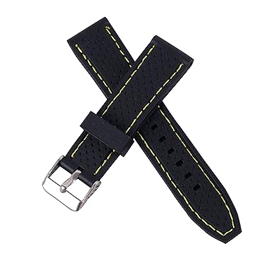 22Mm Silicone Perforated Pin Buckle Rubber Strap Diving Waterproof Sport Watch Band(Yellow Stitching)