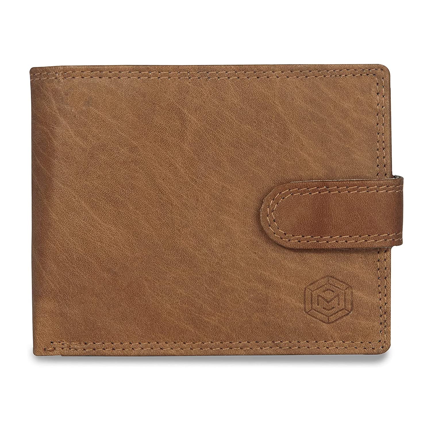 MOIRENTO Men's Tan Leather Wallet - RFID Blocking, Coin Pocket, Light Beige Brown - Billfold Trifold Bifold Design - Anti-Scan/Fraud Proof - Contactless Credit Card Holder UK LZ502-TAN