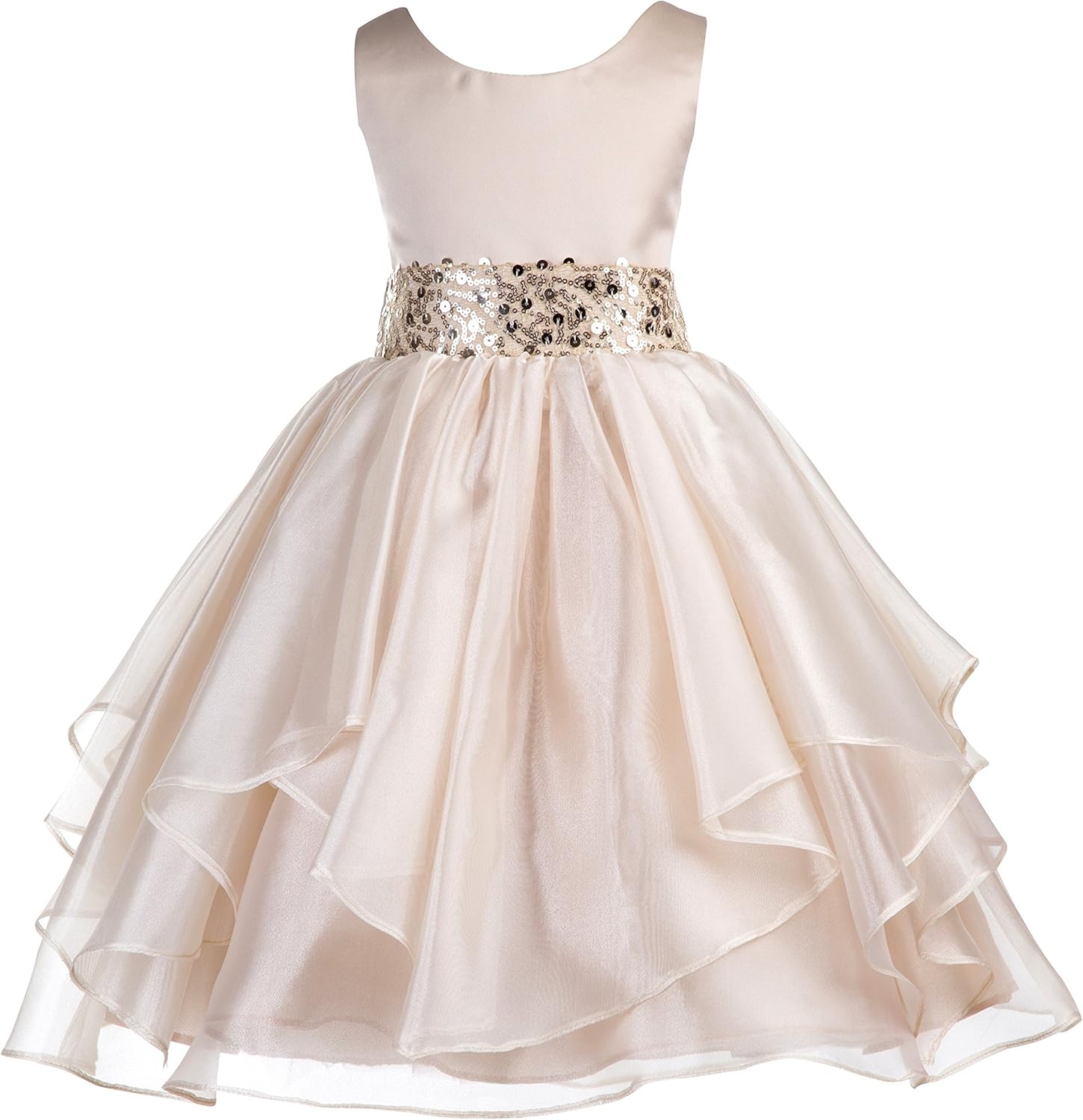 ekidsbridal Asymmetric Ruffled Organza Sequin Flower Girl Dress Toddler Girl Dresses: Clothing
